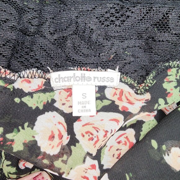 Women's Charlotte Russe Black Floral Lace Rose Buttons Romantic Sexy Small Blous - Picture 5 of 6
